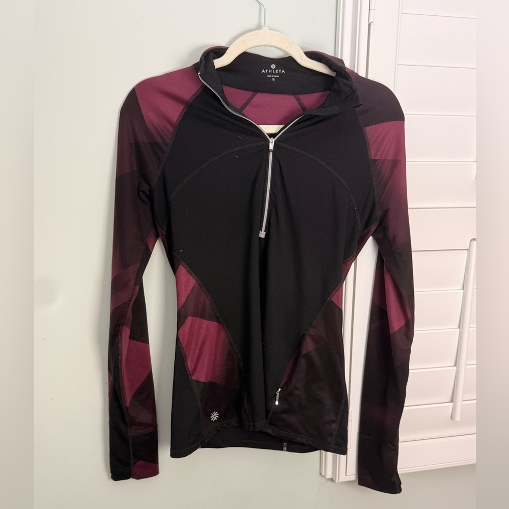 Athleta Zip Up Athletic Jacket Black Burgundy Size Small